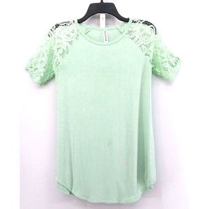 Zenana Signature Shirt Womens Small Light Green Lace Top Shoulder Pullover Top